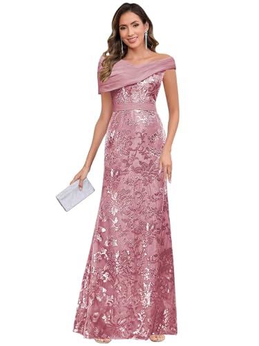 Long Mother of The Bride Dresses Mermaid Off The Shoulder Lace Sequin Evening Formal Dress4