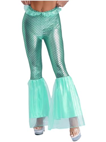 dPois Leggings De Sirena con Estampado De Escamas para Mujer Leggings Cintura Elástica Brillante Pantalones Deportivos Disfraz De Baile Fiesta Cosplay Verde Claro XL