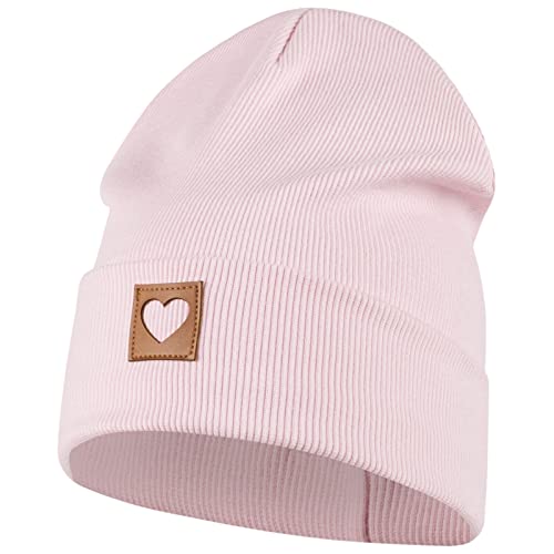 Gorro de entretiempo rosa claro acanalado para niños y mujeres en talla 46-48