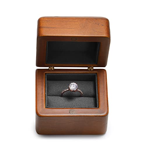 Oirlv Walnut Wood Ring Box Velvet Lined Engagement Ring Case, Wedding & Proposal Gift Box with Luxury Fibre Pad