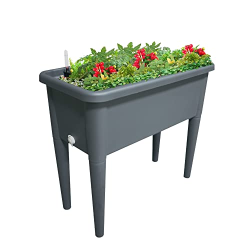 Fencetech 20.8 Gallon Plastic Drainage Plug, 30 X 25.6 X 15 In Raised Garden Bed With Legs, Grey #TOP7