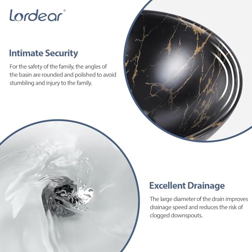 Lordear Round Vessel Sink 16x16 inch Black Round Bathroom Sink Above Counter Bowl Sink Modern Porcelain Ceramic Vessel Vanity Sinks Art Basin - Thumbnail 5