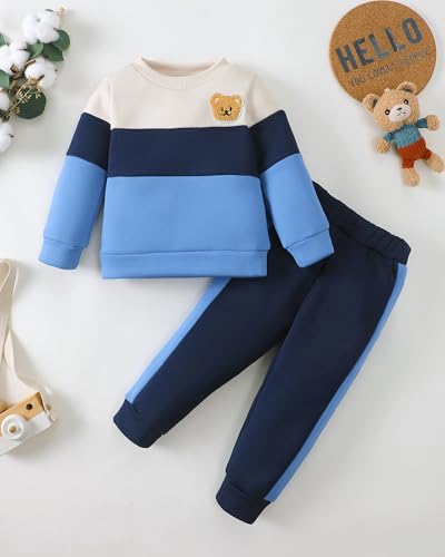 Image of NZRVAWS Toddler Baby Boy Clothes Pullover Sweater Ripped Jean Sweatsuit Little Boy Outfit Fall Winter Clothing Set 6M-7T