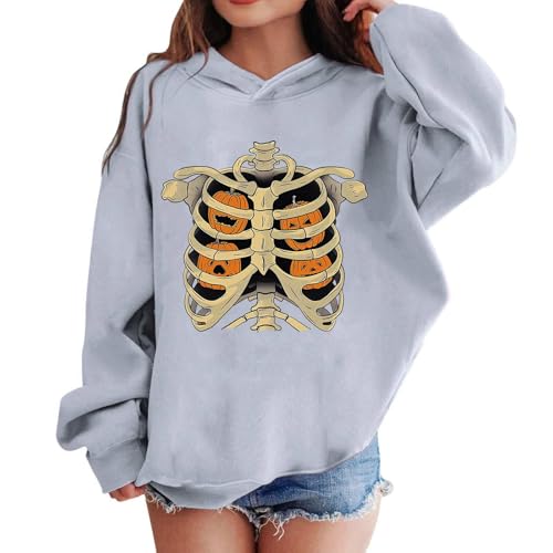 Girl's Halloween Spooky Season Hoodies Funny Rib Pumpkin Graphic Crewneck Long Sleeve Hooded Pullover Sweatshirt2