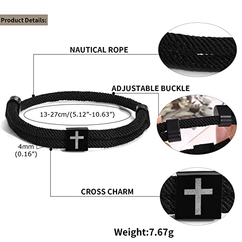 TempBeau Braided Men Rope Cross Bracelet - Adjustable Tree of Life Cord Surfing Bracelet, Handmade Nautical Navy Marine String Bracelet with Metal Knot, Easter Women Bracelets Gifts4