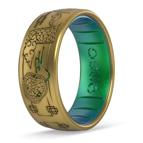 Enso Rings Etched Silicone Ring - Ultra Comfortable - Year of The Snake - Antique Gold-Colored/Dragon - Size 12 by Enso Rings - Used condition - US$10.39