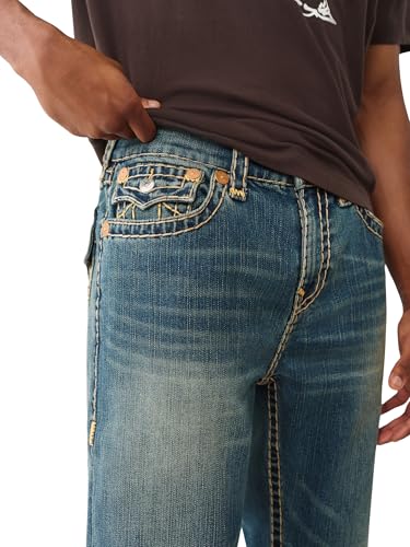 True Religion Men's Bobby Super T Flap Jeans – Relaxed Bootcut Denim with Contrast Stitching & Back Flap Pockets3