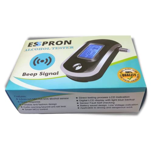 Image of E-20 Alcohol Breath Tester | Professional Digital Breathalyser with LCD Display | High-Precision Alcohol Detector | 5 Replaceable Mouthpieces | Sound Beep Alert | Personal & Professional Use