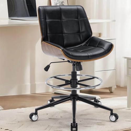 Image of Drafting Office Chair Ergonomic Executive Computer Standing Desk Chair with Adjustable Height and Footrest Ring, Drafting Chair for Counter Height Desk and Drawing (Black)