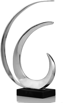 Oleada Wave Sculpture, Abstract, Sculpture, Aluminum, Silver, Black Base, Ocean Wave, Modern, Tabletop, Art, 12" x 4" x 18