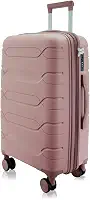 Mala de Viagem Média 23kg Expansível, Polipropileno Resistente, Cadeado Segredo, Rodas Duplas 360° Silenciosas (P1M Rosé Gold A)