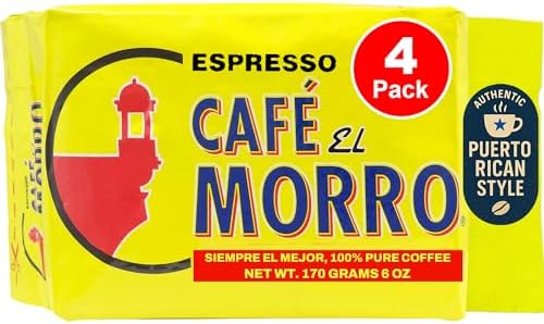 Café El Morro Dark Roast Espresso Ground Coffee, Bulk Coffee, Authentic Puerto Rican Style Coffee, Vacuum Sealed, Ground Espresso Beans, 6 oz (4-Pack)