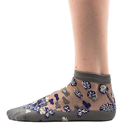 Made In Japan Pair of Blue Clover Print Women's Sheer See-Through Short Ankle Socks (US 6-8) Cover