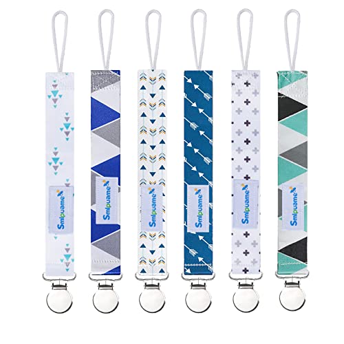 Image of Smlpuame Pacifier Clips for Boys,6 Pack Stylish Binky Clips Strap,Paci Holder with Metal Clip Lightweight Universal Fits Most Pacifiers Teether Toy Teething Ring Soothie,Baby Gifts(Green & Blue)