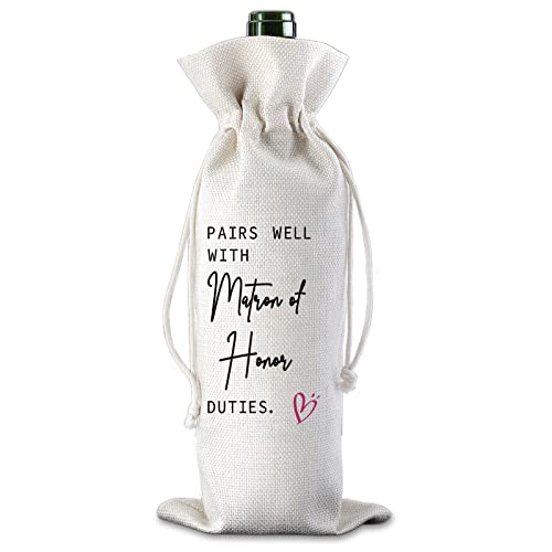 Pairs Well with Matron of Honor Duties Wine Bag Wedding Gift for Bridesmaid Honor Proposal Present for Bridesmaid Wine Bottle Bags Wine Bag for Bestie Friend Bridesmaid Burlap Bag