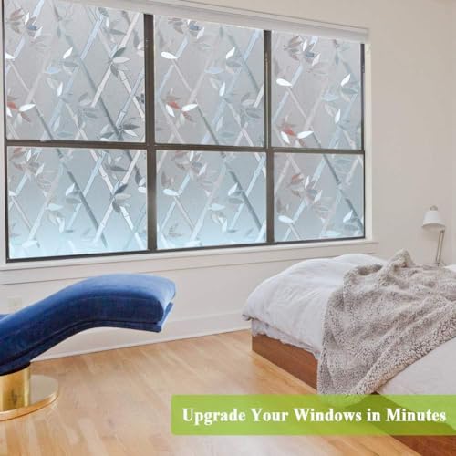 Image of ELTON 3D Window Films Privacy Film Self Adhesive Decorative Film For Bathroom Door Window Heat Control Anti Uv 16 X 48 Inches (Cross Bamboo), White