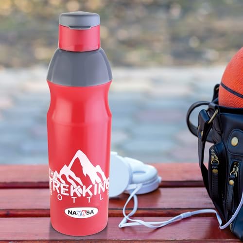 Image of Nayasa Trekking 700ml Water Bottle | BPA-Free Insulated Plastic Inner | Leak-Proof Twist Cap | For Office, School, Gym, Travel, and Outdoor Use | Red