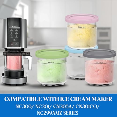 Image of Creami Pints and Lids for Ninja - 4 pack Creamy Icecream Containers Cups Jars Tubs Canisters Set, Smoothie Pot Compatible with NC299AMZ & NC300s Series Creamer Ice Cream Maker Machine Accessories