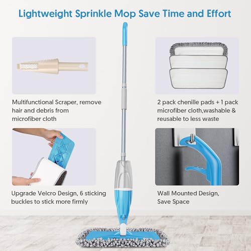 Image of Spray Wet Mops for Floors Cleaning: Hardwood Floor Mops Flat Mop Refillable | Remove Pet Hair, 3 Washable Pads for Swiffer PowerMop, Commercial Dust Mop, for Pet Owner Laminate Tile Vinyl Multi-surface