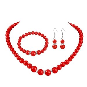 Femtindo Faux Pearl Necklace Earring and Bracelet Black Costume Jewelry Set for Women