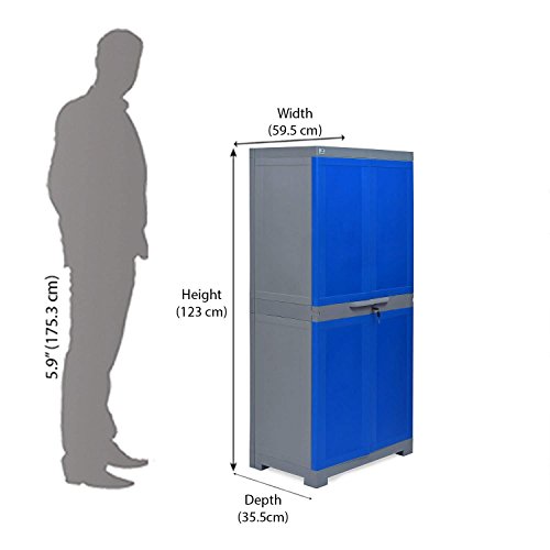 Image of Nilkamal Freedom Big FMM Plastic Cabinet | 3-Year Warranty | 4-Shelf Storage Cupboard with Doors | Multi Organizer | for Home and Kitchen | Almirah with Shelves |Deep Blue /Grey
