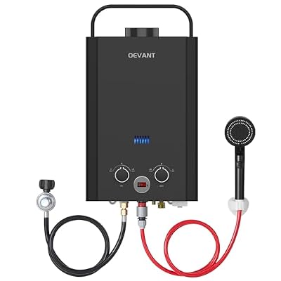 OEVANT Propane Water Heater, 1.58GPM 6L Portable Tankless Water Heater with Handle & Overheating Protection, Propane Gas, Instant Hot Water for RV Camping, Outdoor Shower (BLACK)