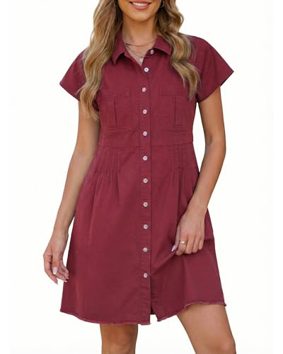 GRAPENT Spring Dresses for Women 2026 Short Summer Jean Dress