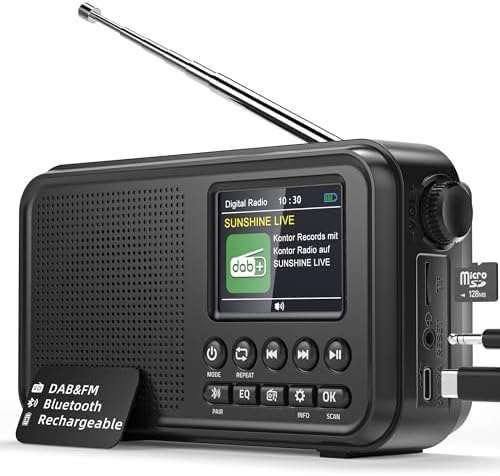 Tragbares DAB+ Radio mit Bluetooth, UKW/DAB Digitalradio mit 2,4" Farbdisplay, 80 Senderspeicher, 3000mah Akku oder Netzbetrieb, Support TF-Karte/Wecker/Sleeptimer/Klinken, Für Küc