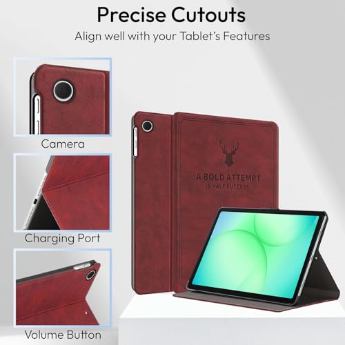 Image of Robustrion for Samsung Galaxy Tab A11 8.7 inch & A9 8.7 inch Cover Case, Deer Flip Cover Case for Samsung Tab A11 Tablet Cover 8.7 inch [Auto Sleep Wake Support] - Vine Red