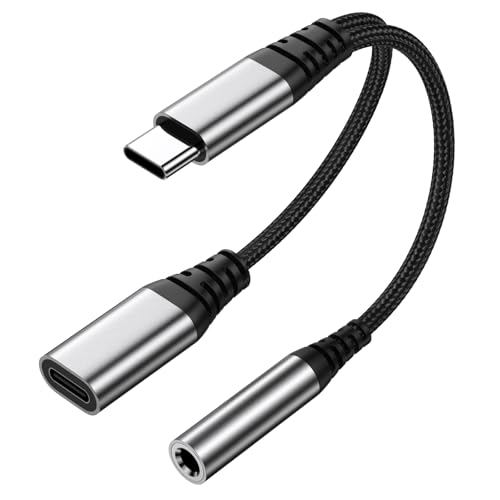 USB C auf 3,5mm Klinke Adapter und Laden, 2 in 1 Typ C auf 3.5mm Kopfh&ouml;rer Adapter mit PD 60W Schnellladung,USB C zu Schnellladung Aux Audio f&uuml;r iPhone 15 16 Samsung S25 S24 Type C Devices(Silber)