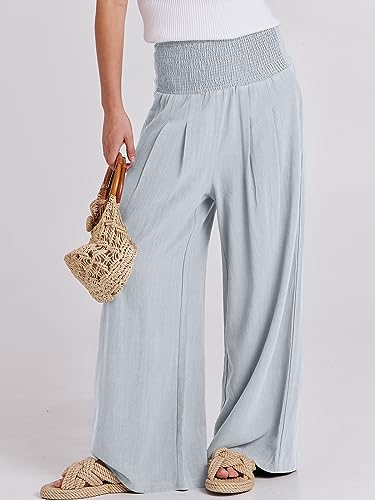 Image of ANRABESS Women Linen Palazzo Pants Summer Boho Wide Leg High Waist Casual Lounge Pant 2026 Beach Travel Vacation Outfits