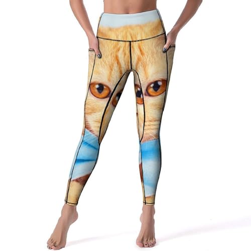 Legging yoga chat orange fini le pantalon qui glisse sport taille haute fitness gym jogging S