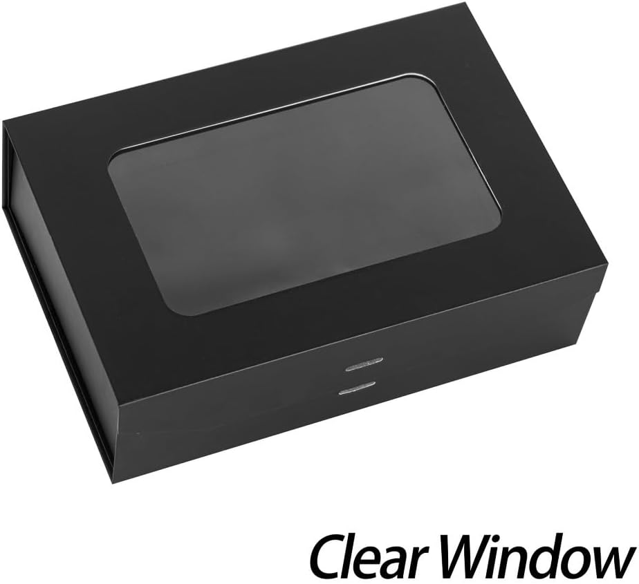 5 Pcs Black Gift Box for Presents with Ribbon 10.8x7.5x3.5 Inches Clear Gift Box with Window Magnetic Closure Gift Boxes with Lids