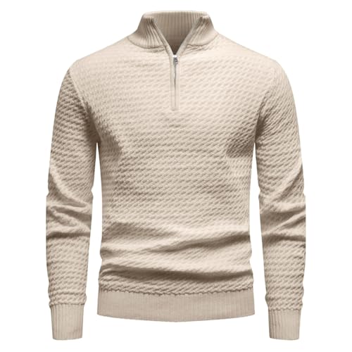 Yeuyyben Men's Sweater Winter Casual Knitted Zip Sweater Mock Neck Pullover Ribbed Knit Casual Soft Sweaters3