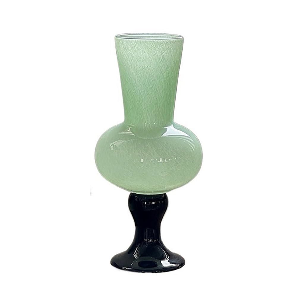 B3f7m4r9j2 Green Vase Vintage High Footed Glass Vase Narrow Mouth Wide Belly Floral Arranger For Dining Table Desk Entryway(Green)