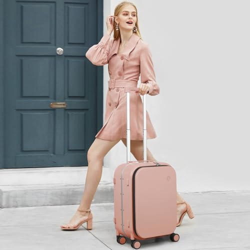Image of mixi Luggage Suitcase with Spinner Wheels, Travel Luggage Aluminum Frame PC Hardside with TSA Lock & Cover, Pink, 20-inch, Minimalist