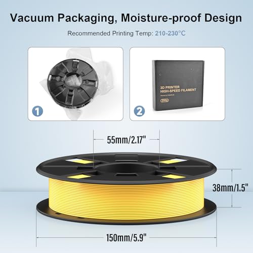 Image of High Speed PLA Filament 1.75mm for 3D Printer, 250g 3D Printer Filament, Dimensional Accuracy ±0.02mm, Clog-Free, Smoothly Feeding, Tangle-Free (Yellow)