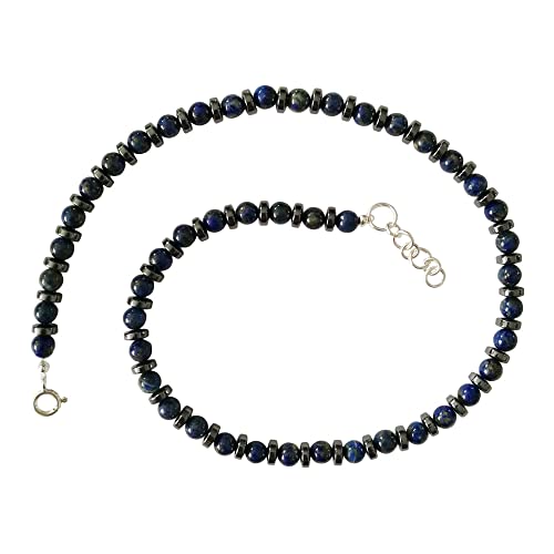 Collier lapis-lazuli Le Luft en argent 925, bijoux de créateur aux pierres de 6mm