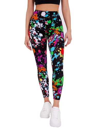Image of sissycos Women's 80s Leggings Neon Artistic Splash Printed Buttery Soft Stretchy Pants