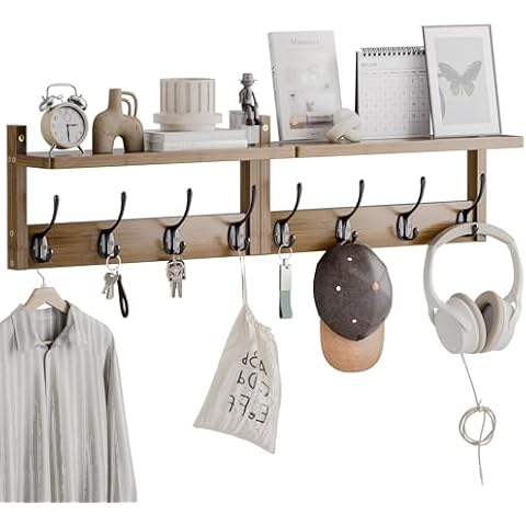 STELLSTAR Bamboo Coat Rack with Shelf Cover