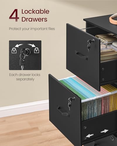 Image of VASAGLE 4 Drawer File Cabinet with Locks, for A4, Letter Sized Documents