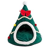 Cute Christmas Tree Cat Bed for Indoor Cats, Pet Bed Soft Cat Cuddle Bed, Lovely Pet Supplies for Cats Kittens Rabbit Small Dogs Bed Puppy Festival House 22inch Green