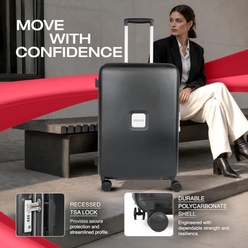 Image of American Tourister Zenrix | Check-in Trolley Bag (77 cm) | 360 8 Wheel Travel Luggage | Hard Case Polycarbonate Suitcase | Recessed TSA Lock | Black & White