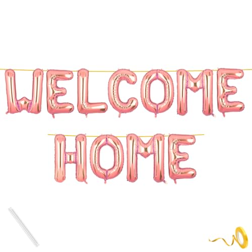 Image of Welcome Home Banner Rose Gold for Baby Boy Girl Bride Airport Foil Balloon Decoration Decor Celebration Rose Golden