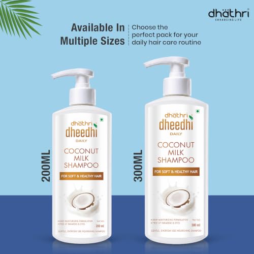 Image of Dhathri Dheedhi Daily Coconut Milk Shampoo with Almond Oil & Aloe Vera | Moisturising & Hydrating Shampoo for Soft, Silky Hair | Paraben Free | For Men & Women | All Hair Types | 300ml
