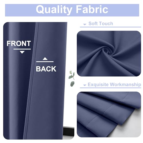 Simplebrand Ava Denim Blue Blackout Curtains for Bedroom 90 Inches Long 2 Panels Set, Solid Privacy Energy Saving Living Room Window Treatment Curtains Blackout Drapes, W40 x L90 Inch, Denim Blue