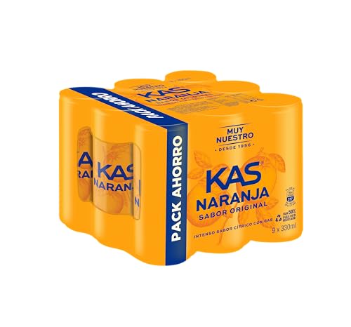 Kas Refresco Naranja 330 ml, Pack de 9 latas
