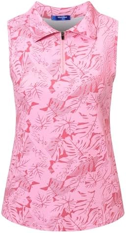 Moydan Womens Golf Apparel Print Polo Tennis Shirts Moisture Wicking Golf Tank Top with Zipper