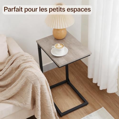 AMHANCIBLE Lot de 2 Tables d’Appoint, Bout de Canapé en Forme de C, Gris – vue 8