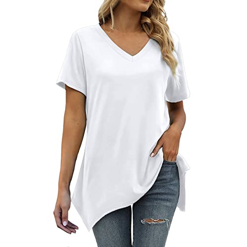 Summer Tops for Women, Womens Summer Short Sleeve Irregular Hem Loose Tunic Tops Flowy Blouses Shirt for Leggings